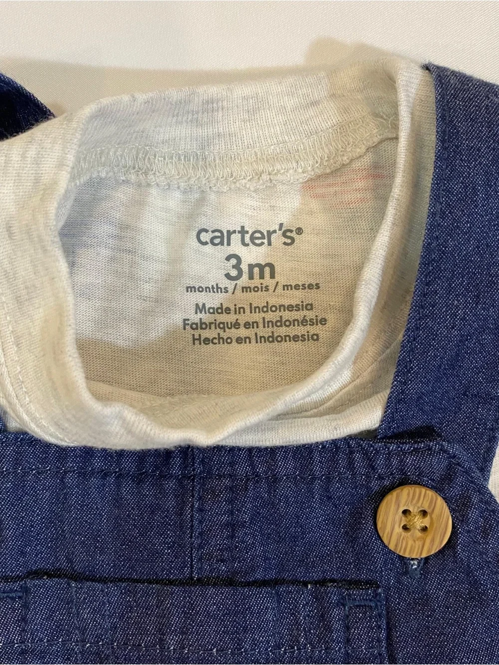 Carter's Navy Blue Denim Short Overalls with Light Gray Printed Tee